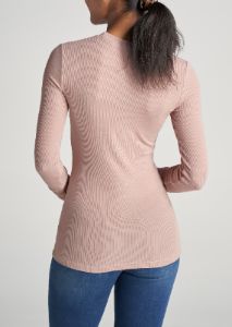 FITTED Ribbed Long Sleeve Tee in Ballerina Pink - Tall Women's Shirts sold by American Tall