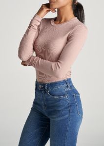 FITTED Ribbed Long Sleeve Tee in Ballerina Pink - Tall Women's Shirts sold by American Tall