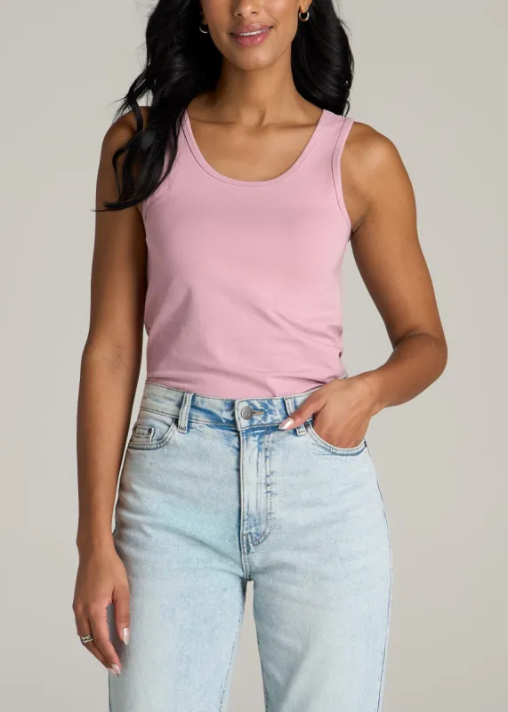 Slim Fit Jersey Tank Top for Tall Women in Pink Peony sold by American Tall
