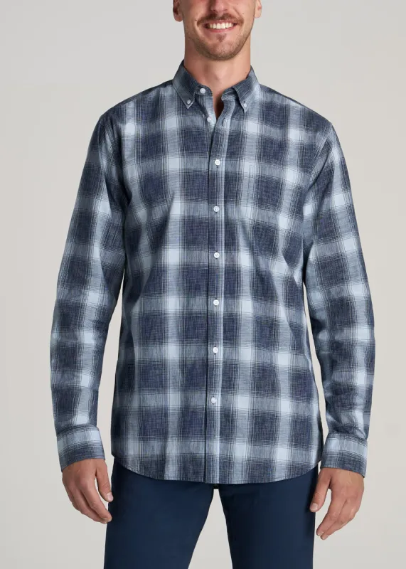 Soft-Wash Button-Up Shirt for Tall Men in Blues Plaid sold by American Tall