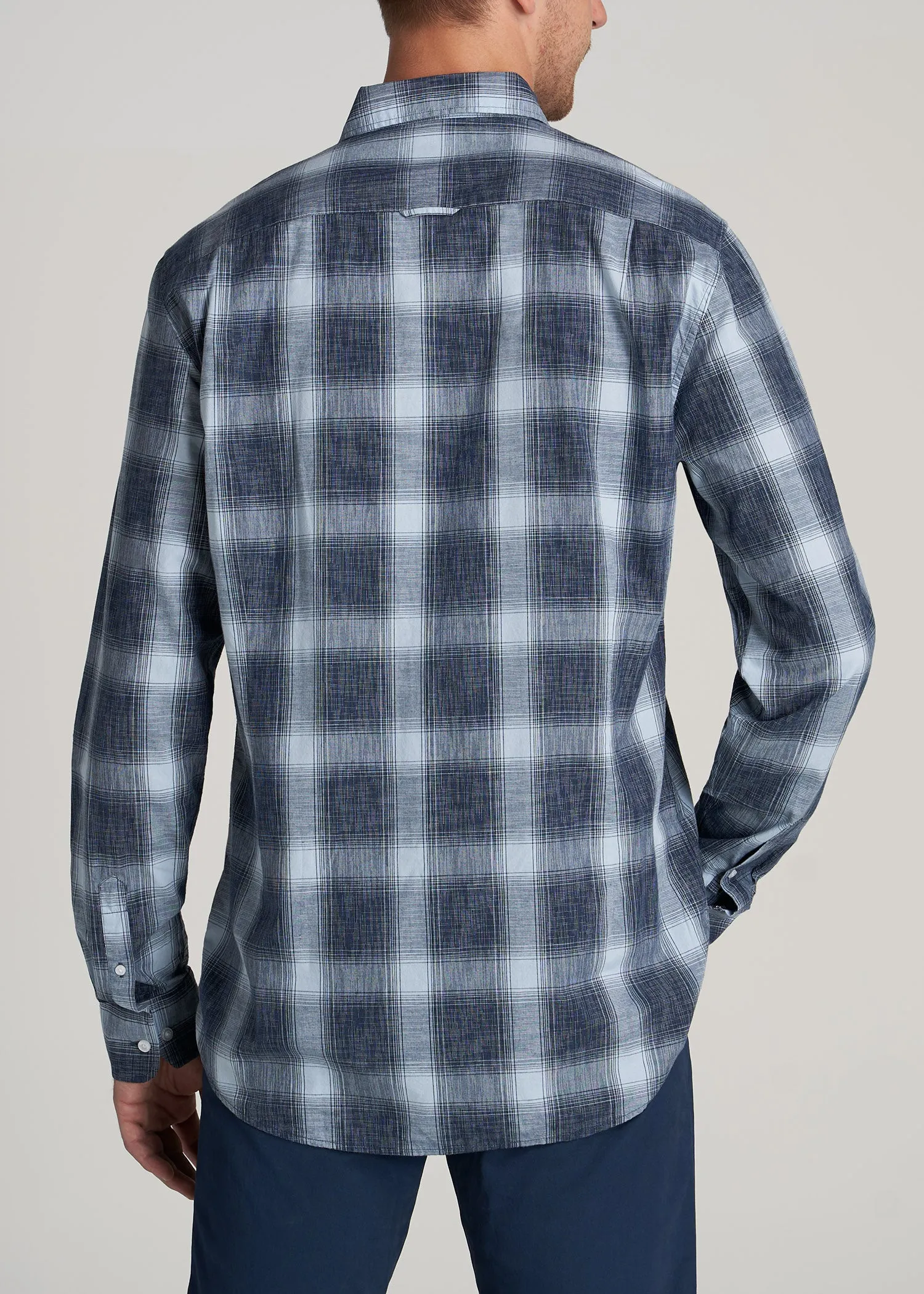 Soft-Wash Button-Up Shirt for Tall Men in Blues Plaid sold by American Tall product image thumbnail 5