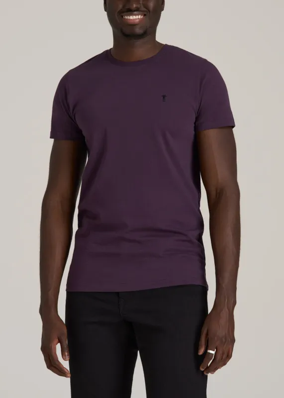 MODERN-FIT Embroidered Logo Crewneck T-Shirt for Tall Men in Midnight Plum sold by American Tall