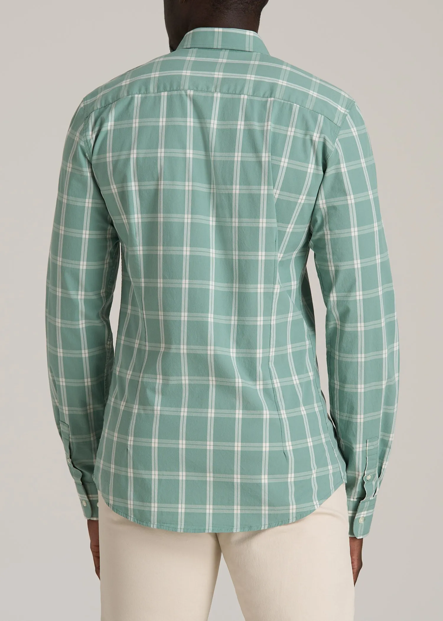Oskar Button-Up Dress Shirt for Tall Men in Green and White Grid sold by American Tall product image thumbnail 5
