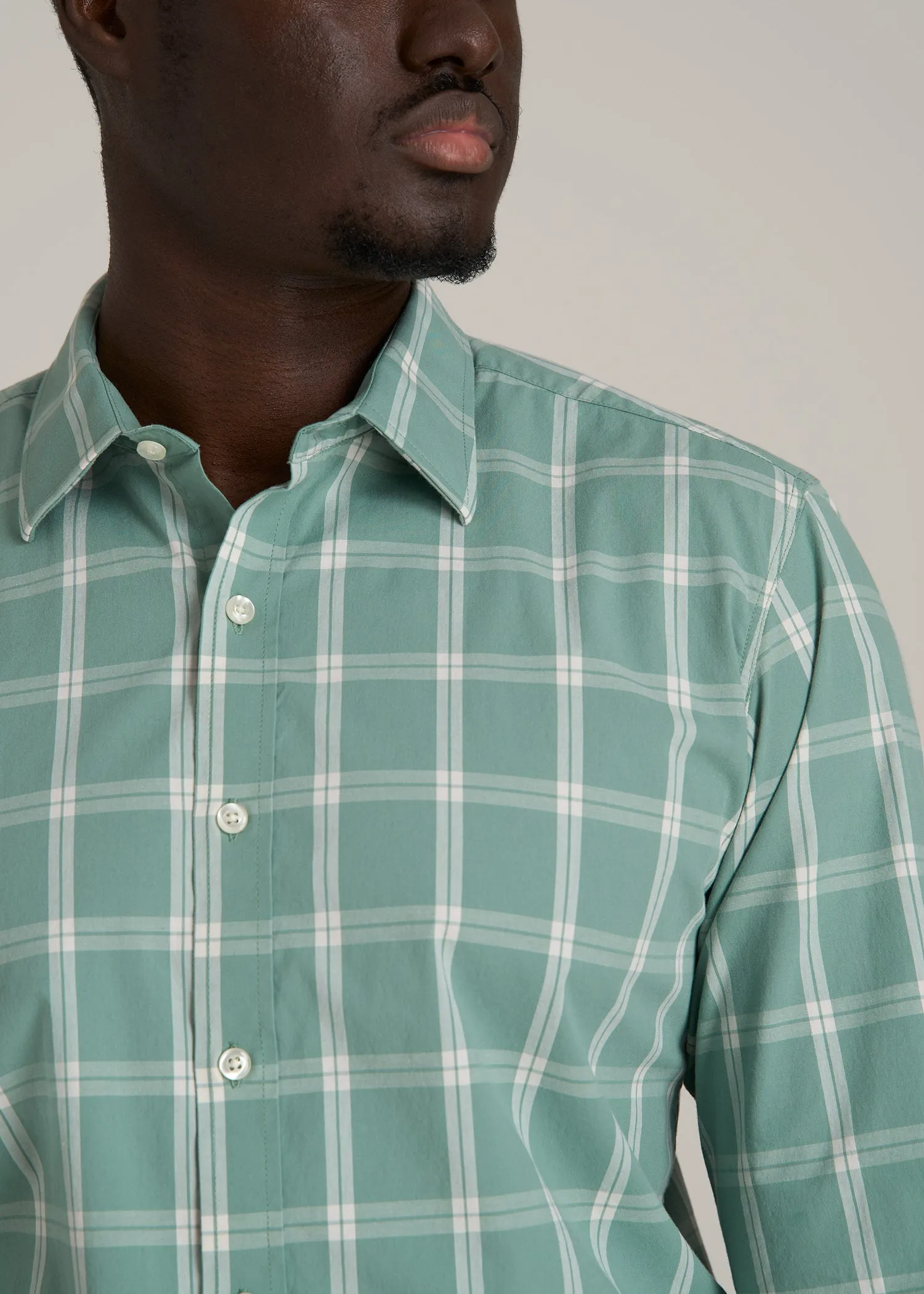 Oskar Button-Up Dress Shirt for Tall Men in Green and White Grid sold by American Tall product image thumbnail 2