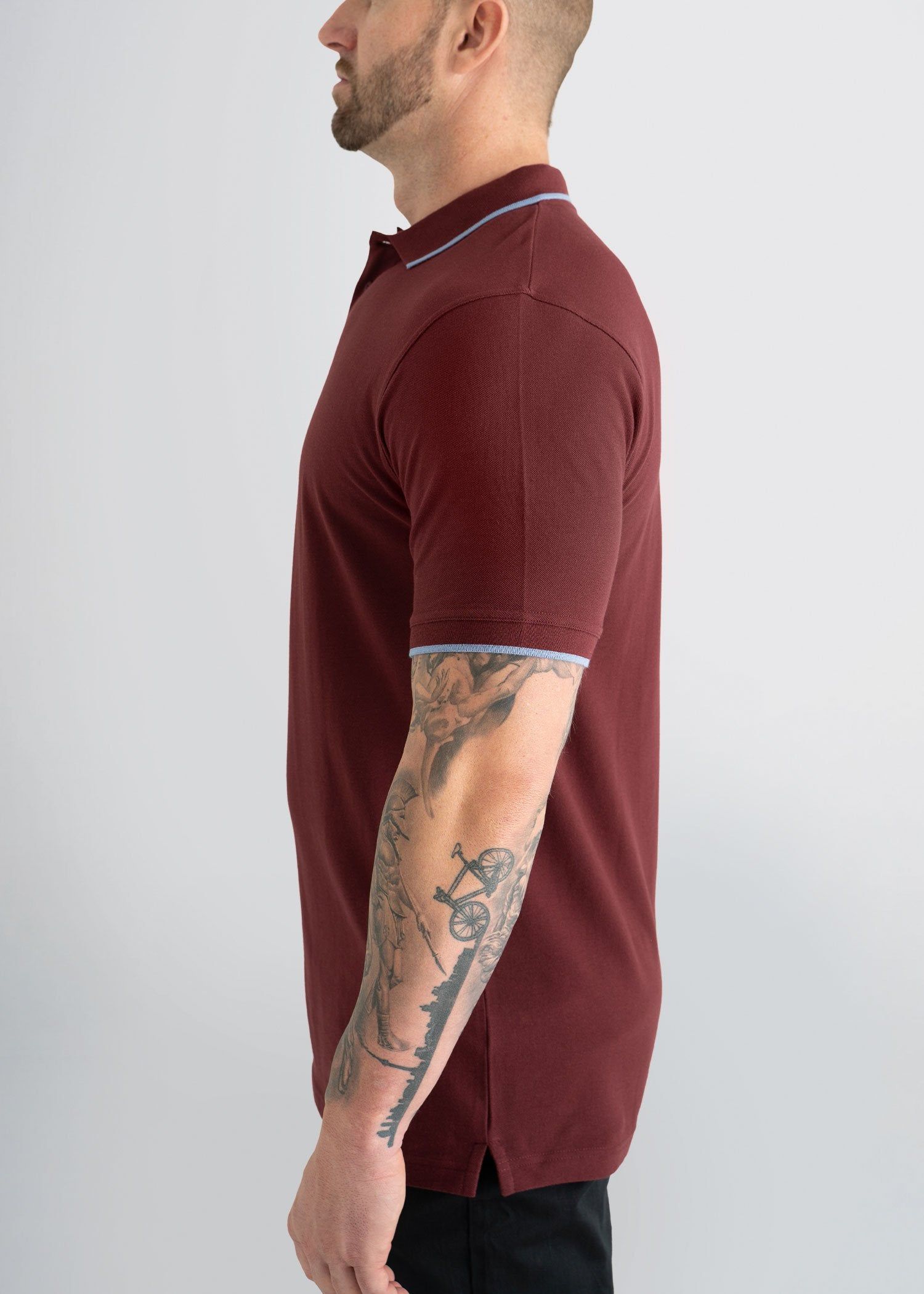 Tipped Men's Tall Polo Shirt in Maroon & Sky Blue sold by American Tall product image thumbnail 5