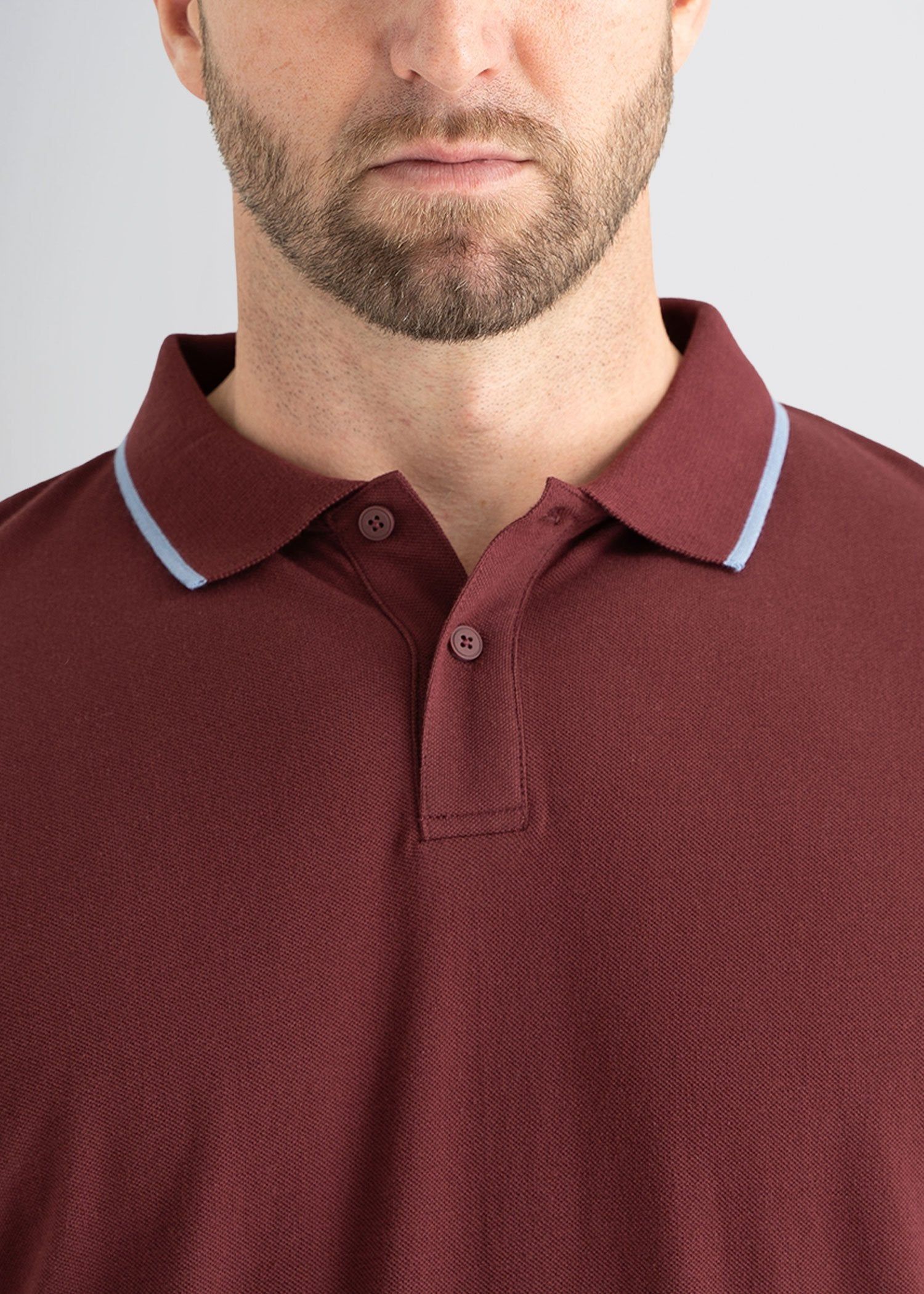 Tipped Men's Tall Polo Shirt in Maroon & Sky Blue sold by American Tall product image thumbnail 2