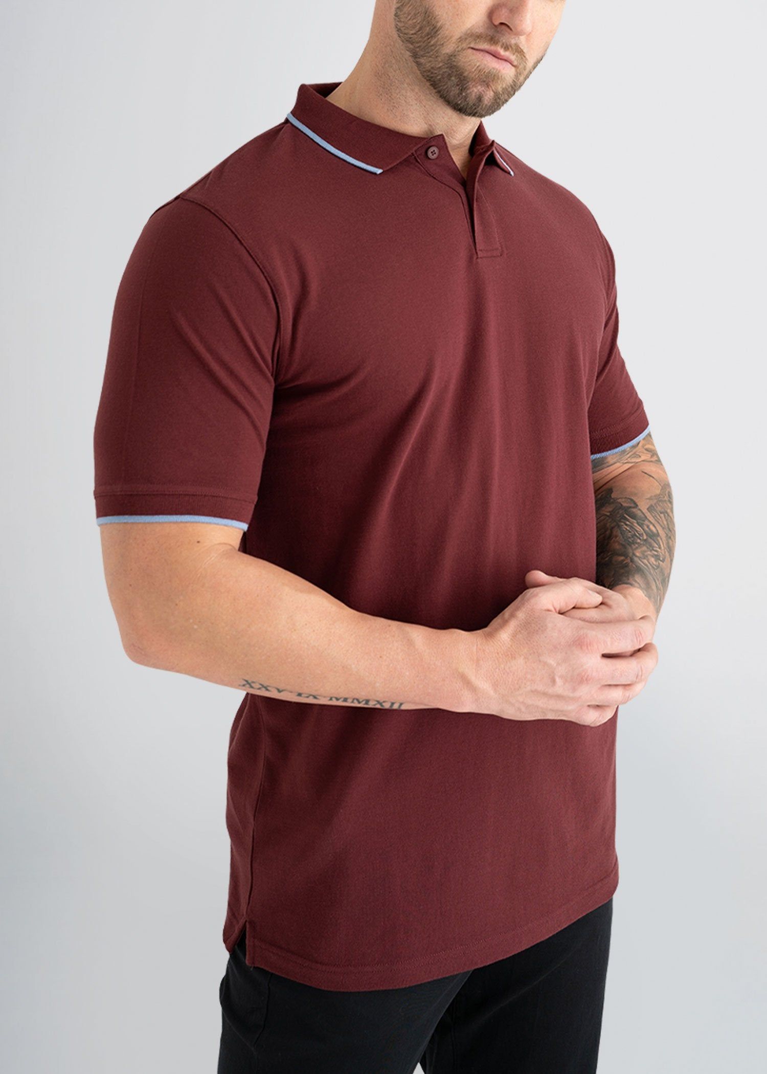 Tipped Men's Tall Polo Shirt in Maroon & Sky Blue sold by American Tall product image thumbnail 3