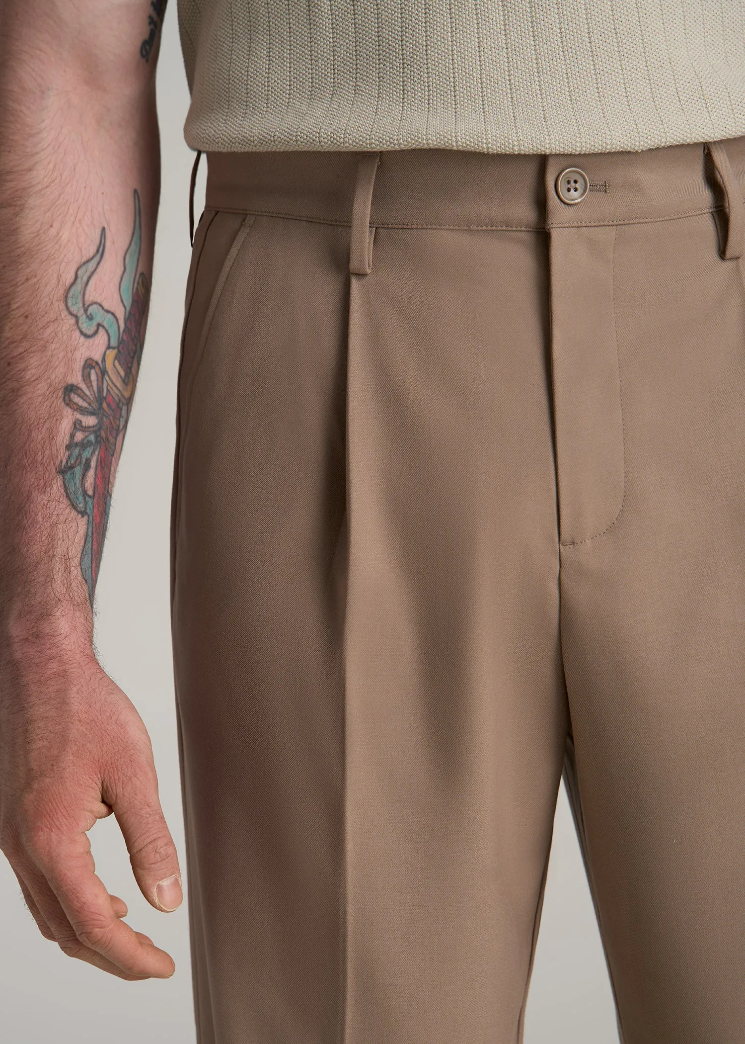 Relaxed Pleated Trousers for Tall Men in Dark Sand sold by American Tall product image thumbnail 2