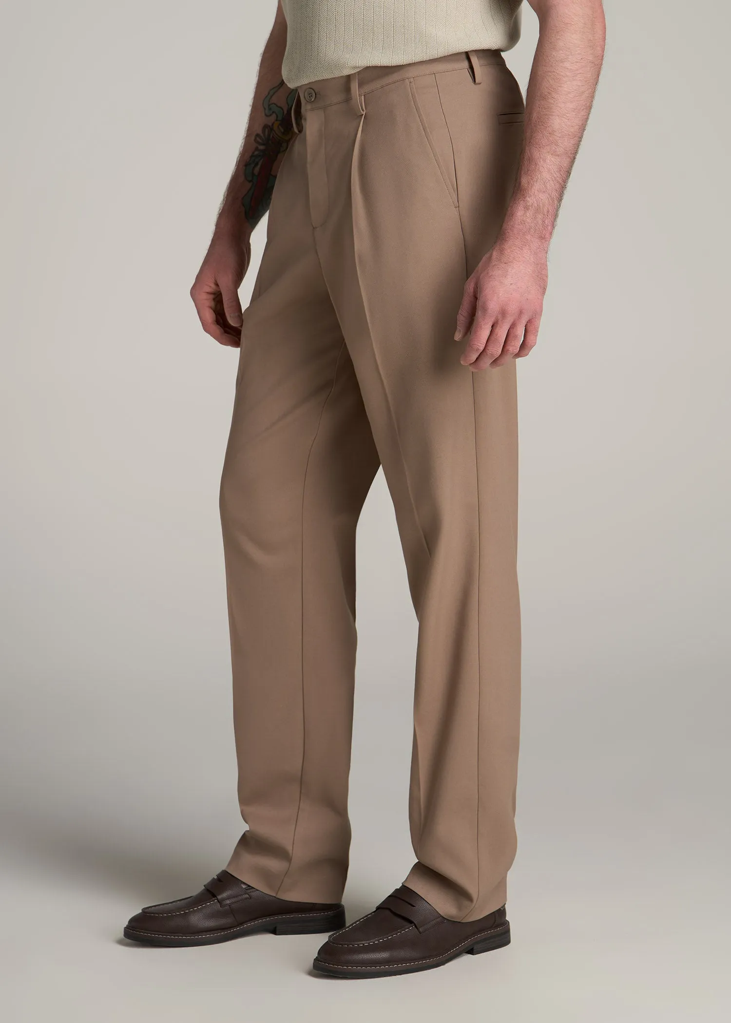 Relaxed Pleated Trousers for Tall Men in Dark Sand sold by American Tall product image thumbnail 3