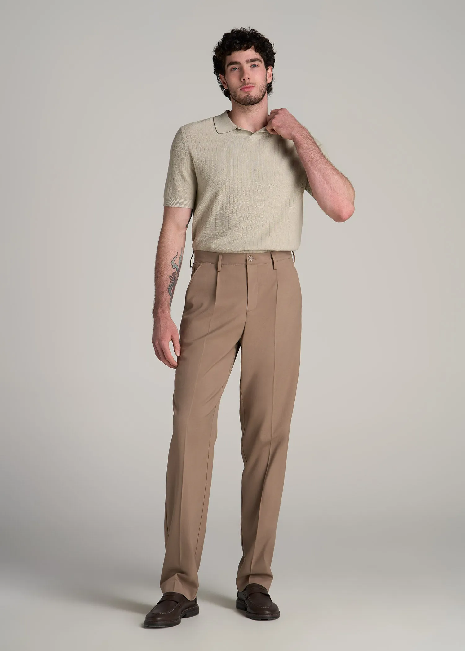 Relaxed Pleated Trousers for Tall Men in Dark Sand sold by American Tall product image thumbnail 4