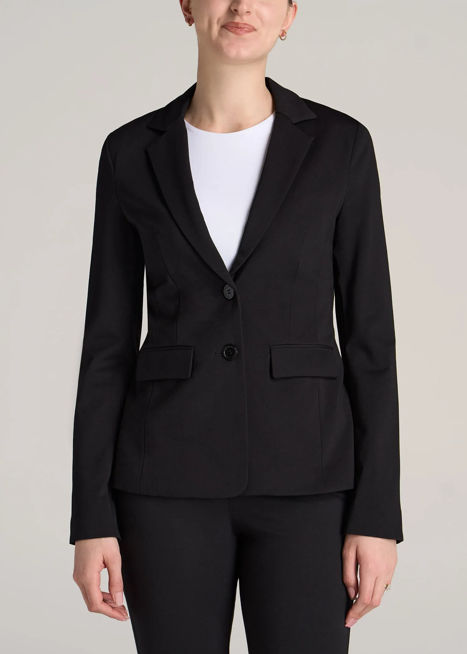 SLIM-FIT Two Button Blazer for Tall Women in Black sold by American Tall