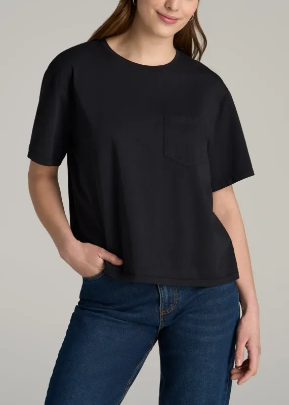 Boxy Short Sleeve T-Shirt for Tall Women in Black sold by American Tall