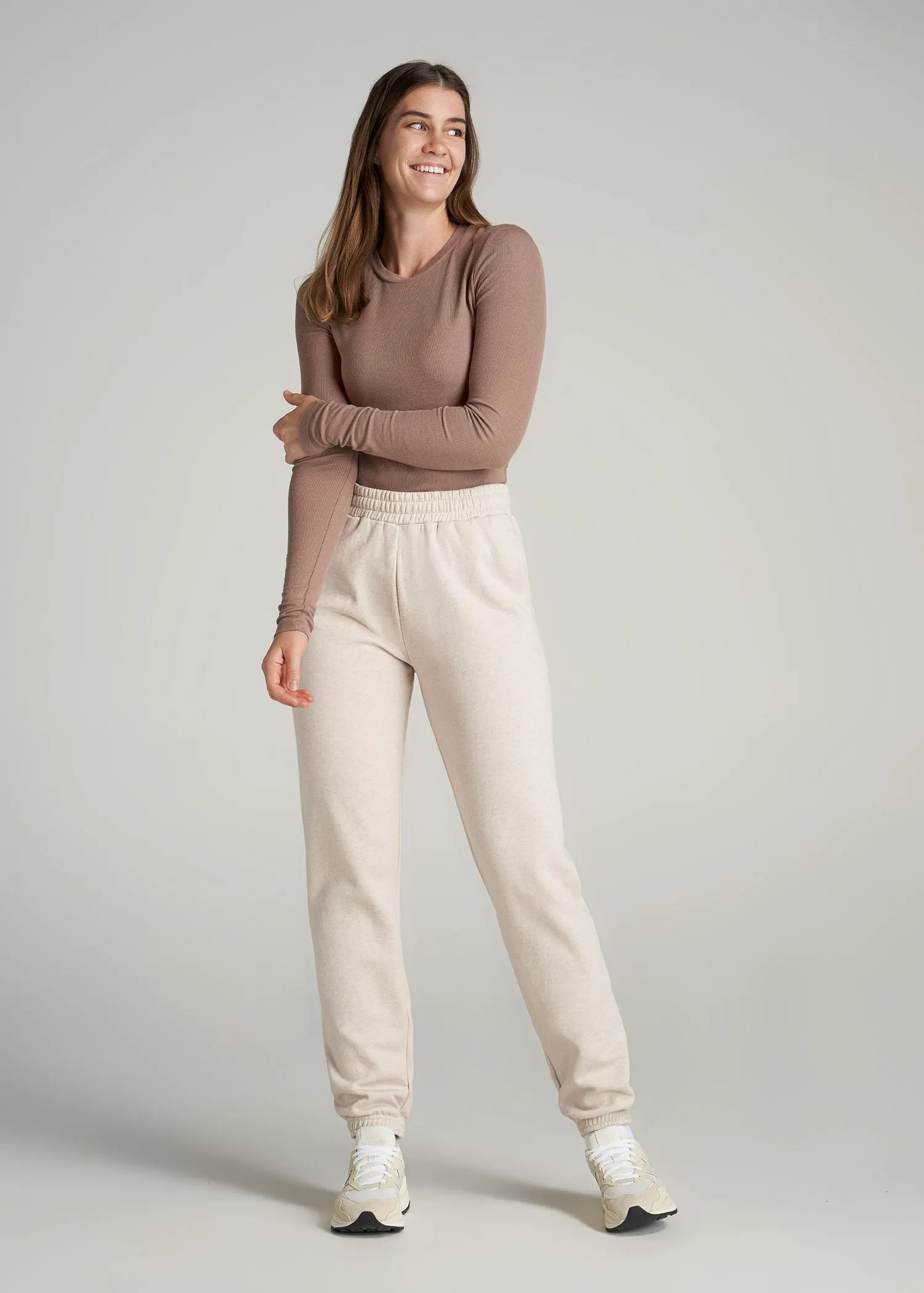 Wearever Fleece Relaxed Sweatpants for Tall Women in Oatmeal Mix sold by American Tall product image thumbnail 4