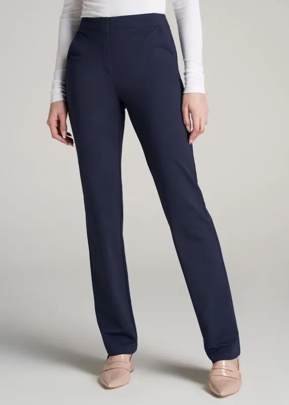 Slim Straight Leg Dress Pants for Tall Women in Navy sold by American Tall