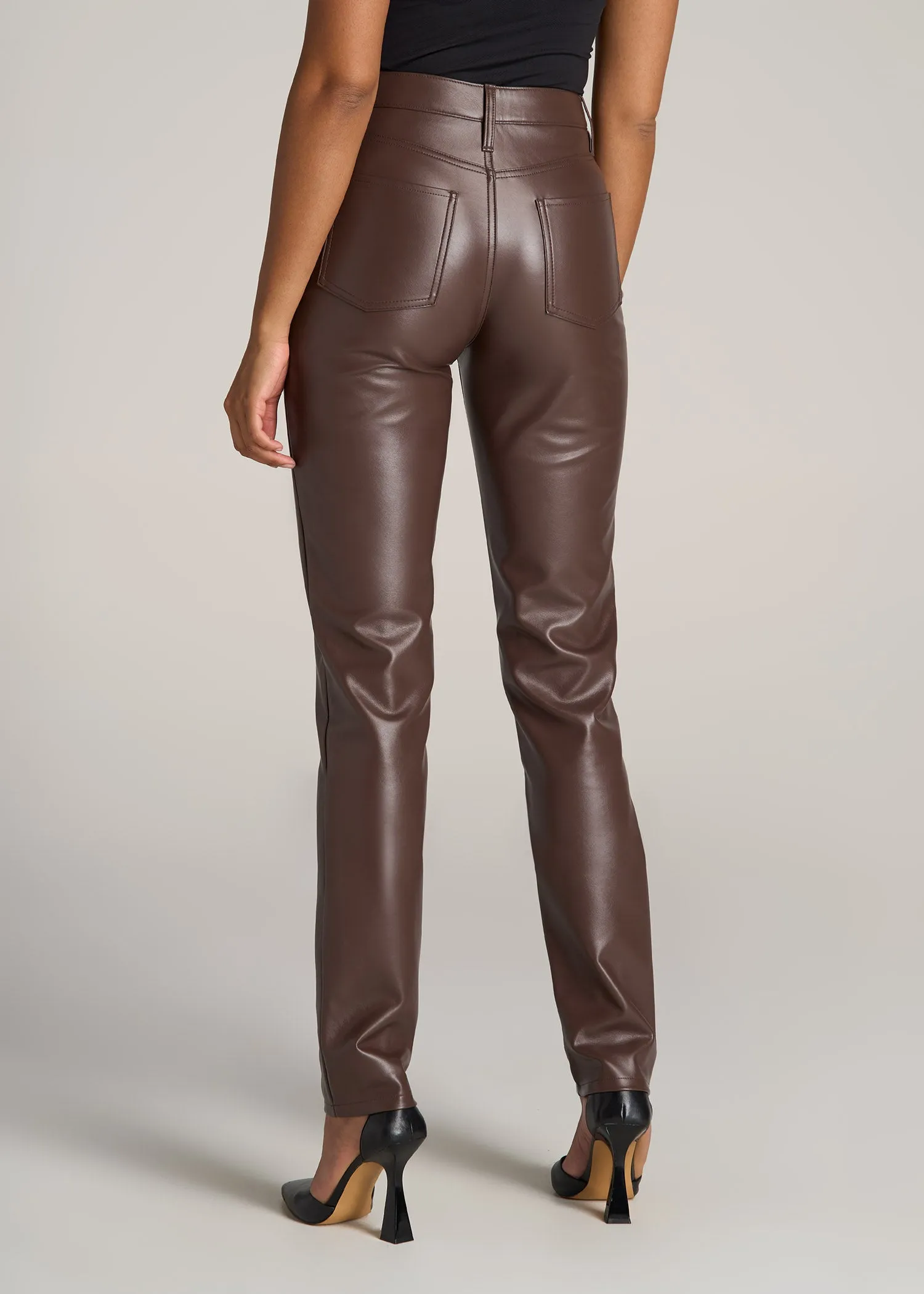 Faux Leather SLIM Pants for Tall Women in Chocolate sold by American Tall product image thumbnail 5