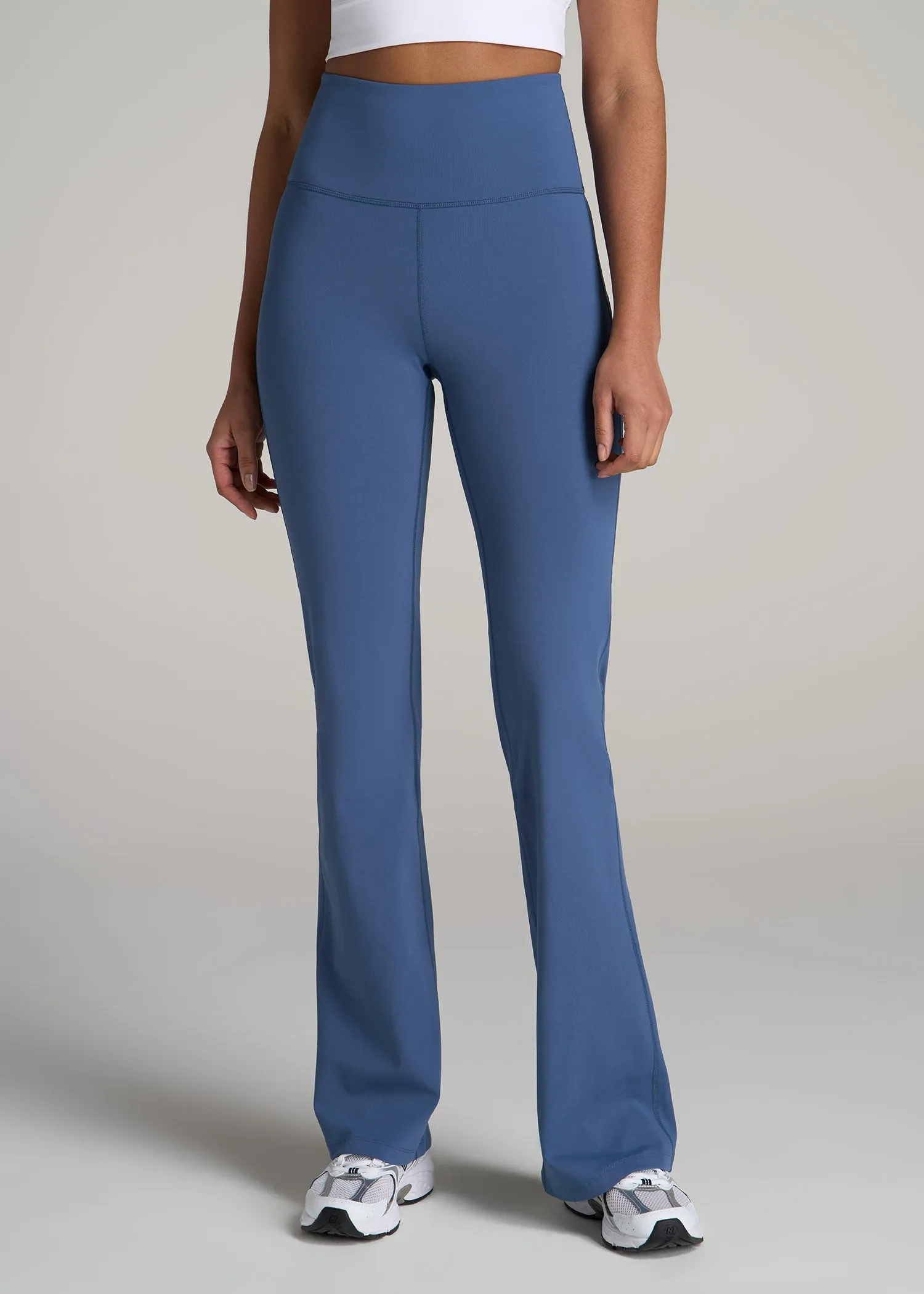 Balance Tall Women's Flare Yoga Pants in Steel Blue sold by American Tall