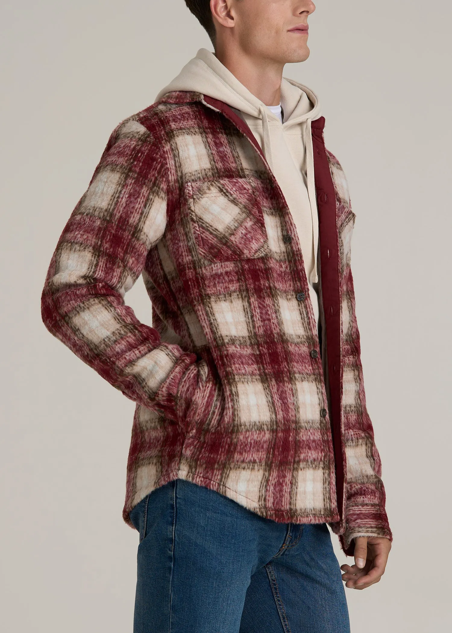 Brushed Flannel Overshirt for Tall Men in Ecru and Red Plaid sold by American Tall product image thumbnail 3