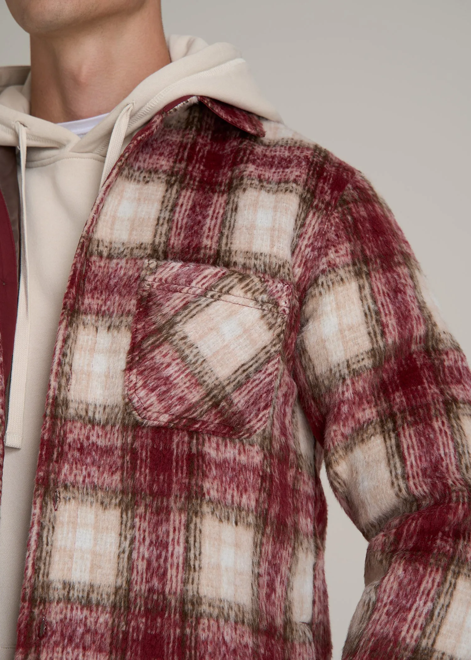 Brushed Flannel Overshirt for Tall Men in Ecru and Red Plaid sold by American Tall product image thumbnail 2