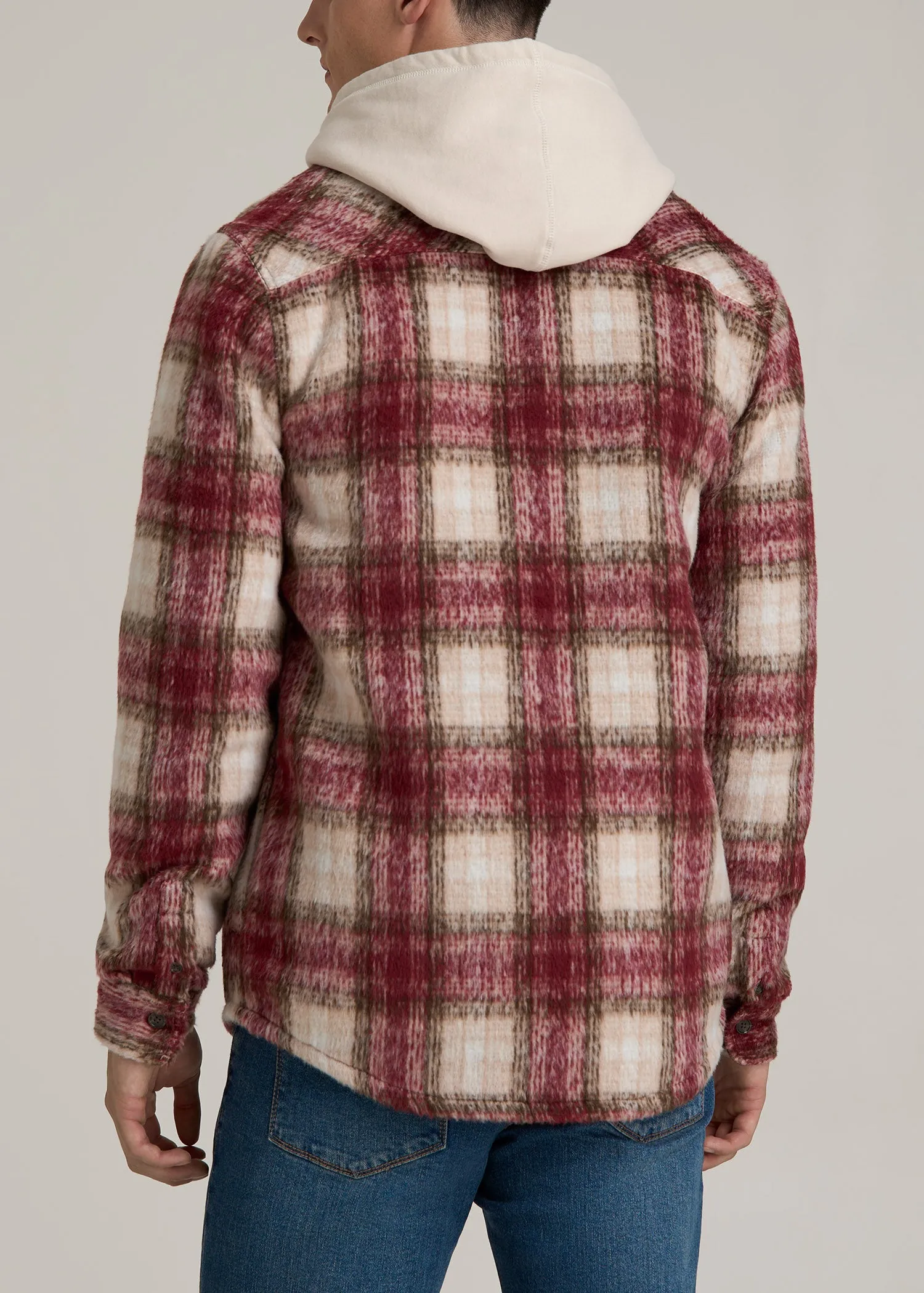 Brushed Flannel Overshirt for Tall Men in Ecru and Red Plaid sold by American Tall product image thumbnail 5