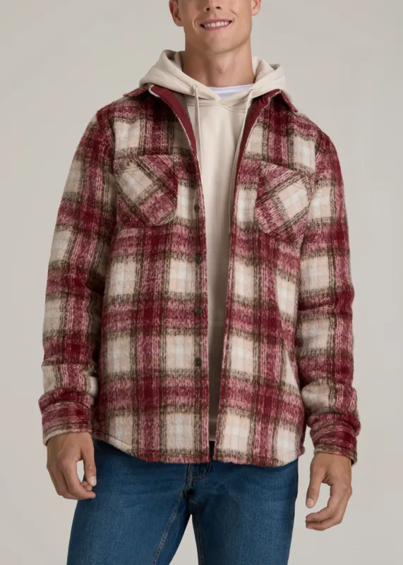 Brushed Flannel Overshirt for Tall Men in Ecru and Red Plaid sold by American Tall
