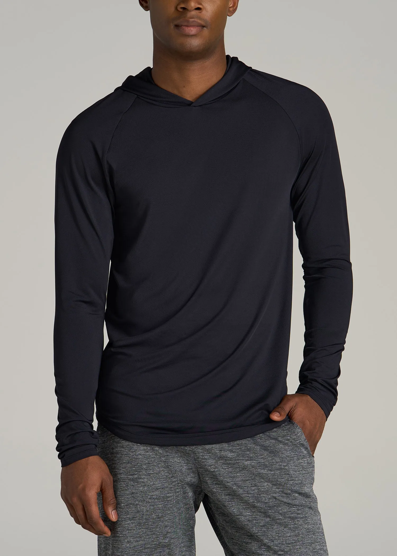 A.T. Performance Training Hoodie for Tall Men in Black sold by American Tall