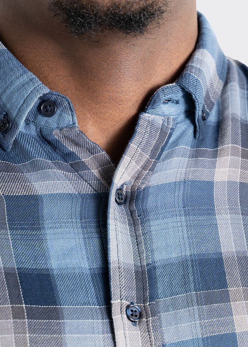 Double-Weave Button-Up Shirt for Tall Men in Marine Blue & Grey Plaid sold by American Tall product image thumbnail 2