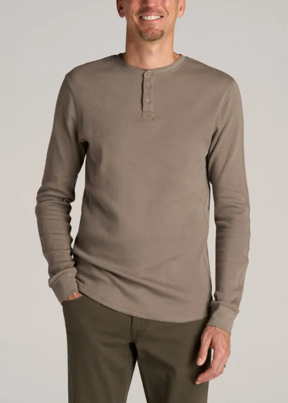 Double Honeycomb Thermal Long-Sleeve Henley Shirt for Tall Men in Dark Sand sold by American Tall