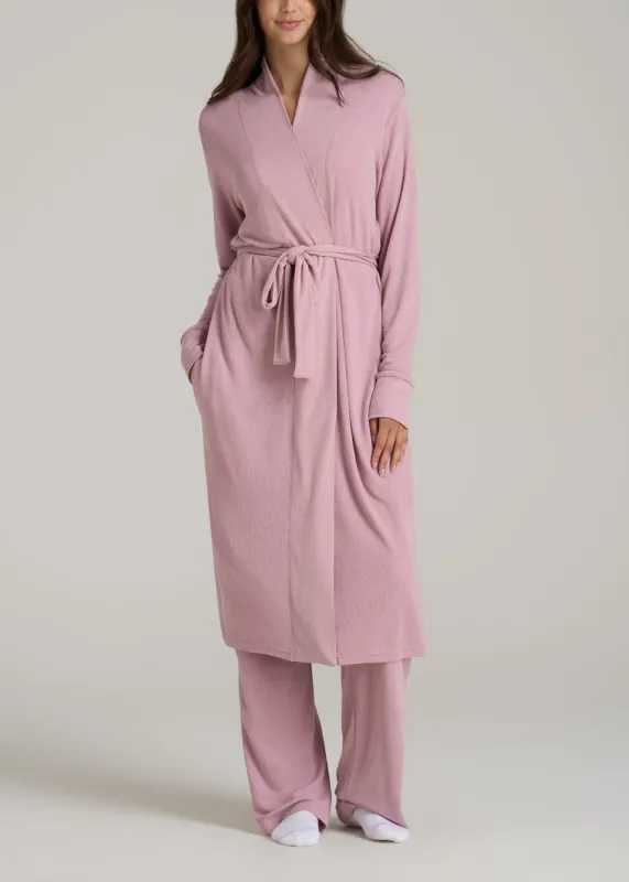 Waffle Lounge Robe for Tall Women in Pink Peony sold by American Tall