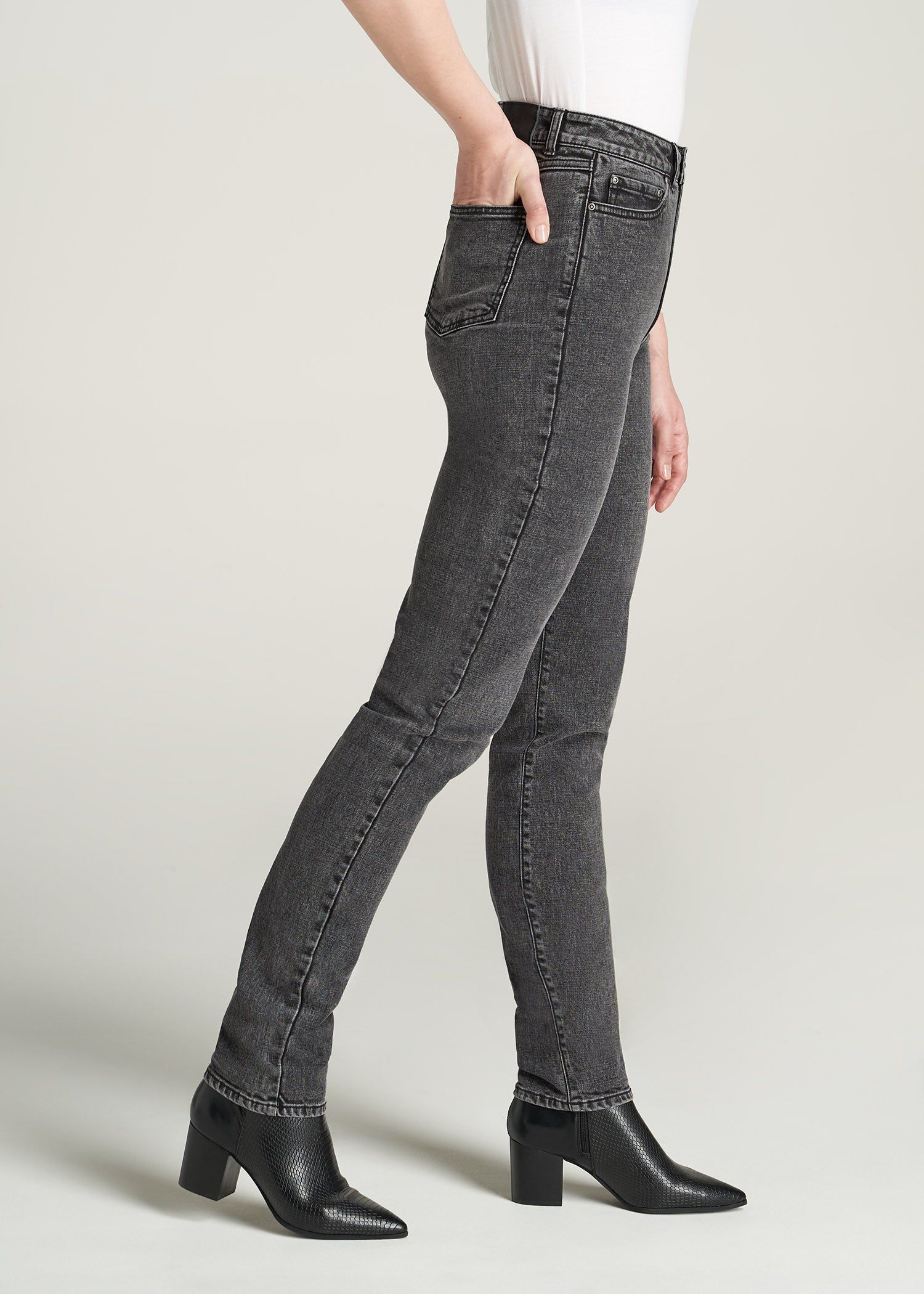 The Lola - Stretch Slim-Fit Tall High Waisted Jeans for Tall Women in Black Stone Wash sold by American Tall product image thumbnail 3