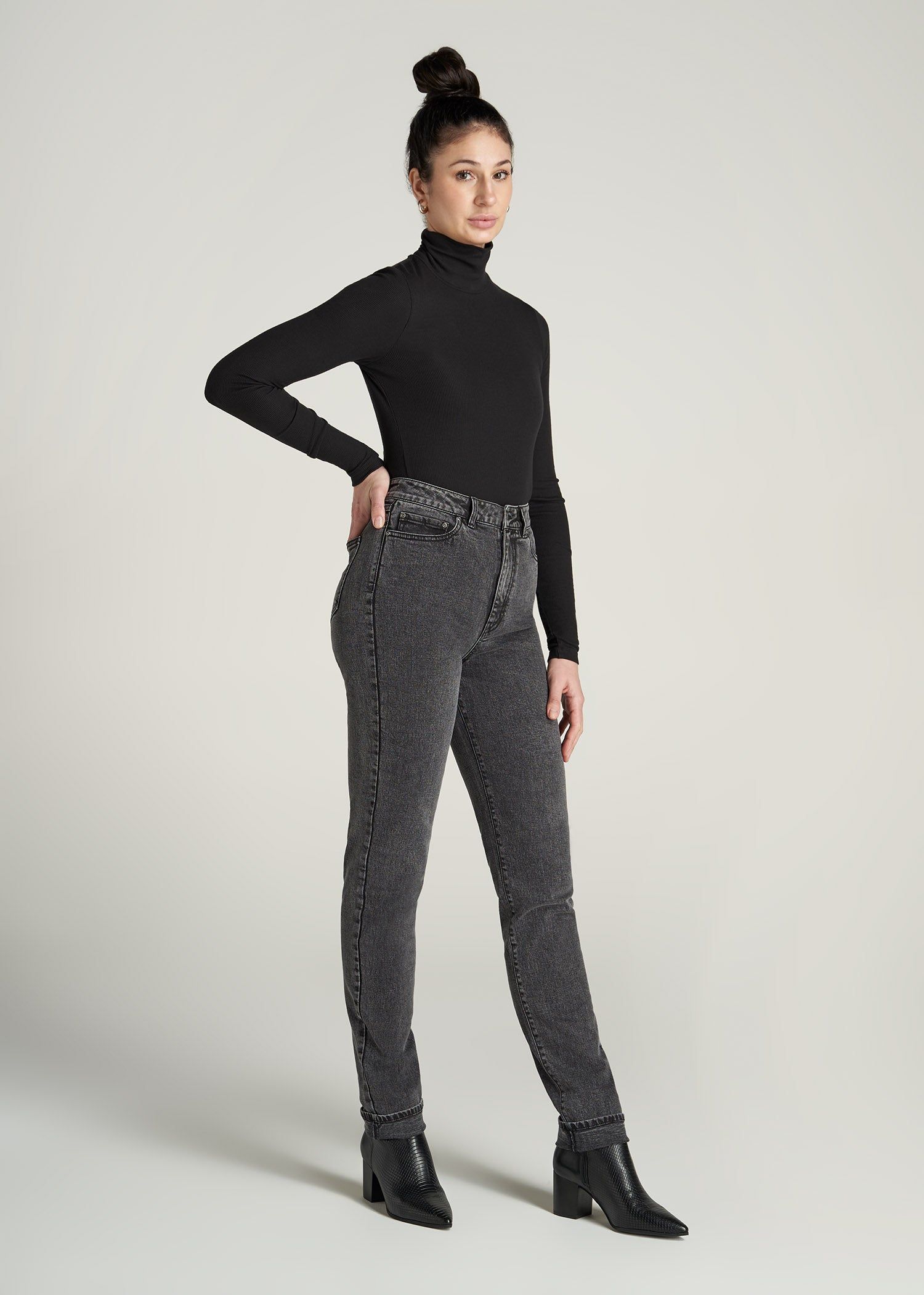 The Lola - Stretch Slim-Fit Tall High Waisted Jeans for Tall Women in Black Stone Wash sold by American Tall product image thumbnail 4