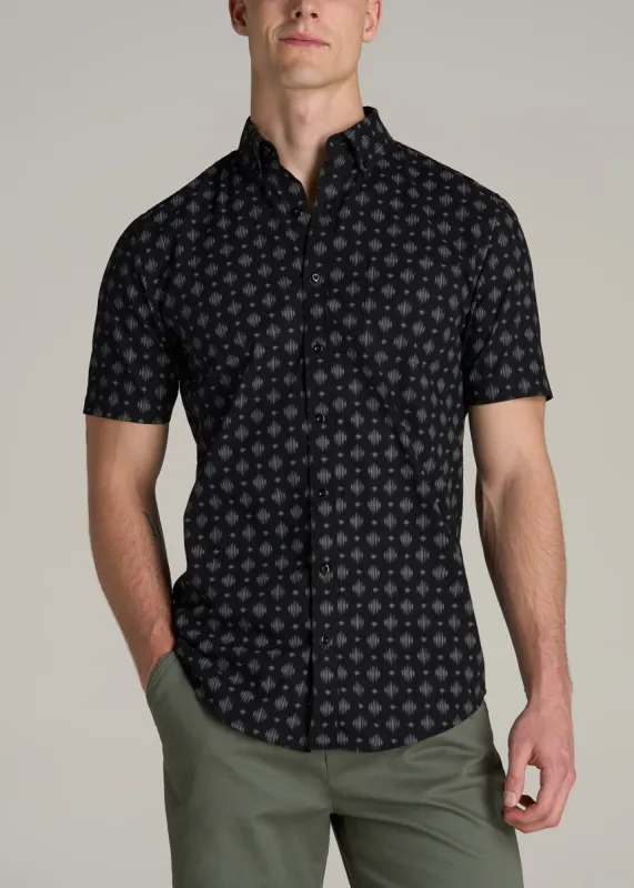 Short Sleeve Shirt for Tall Men in Black and Grey Crosshatch sold by American Tall