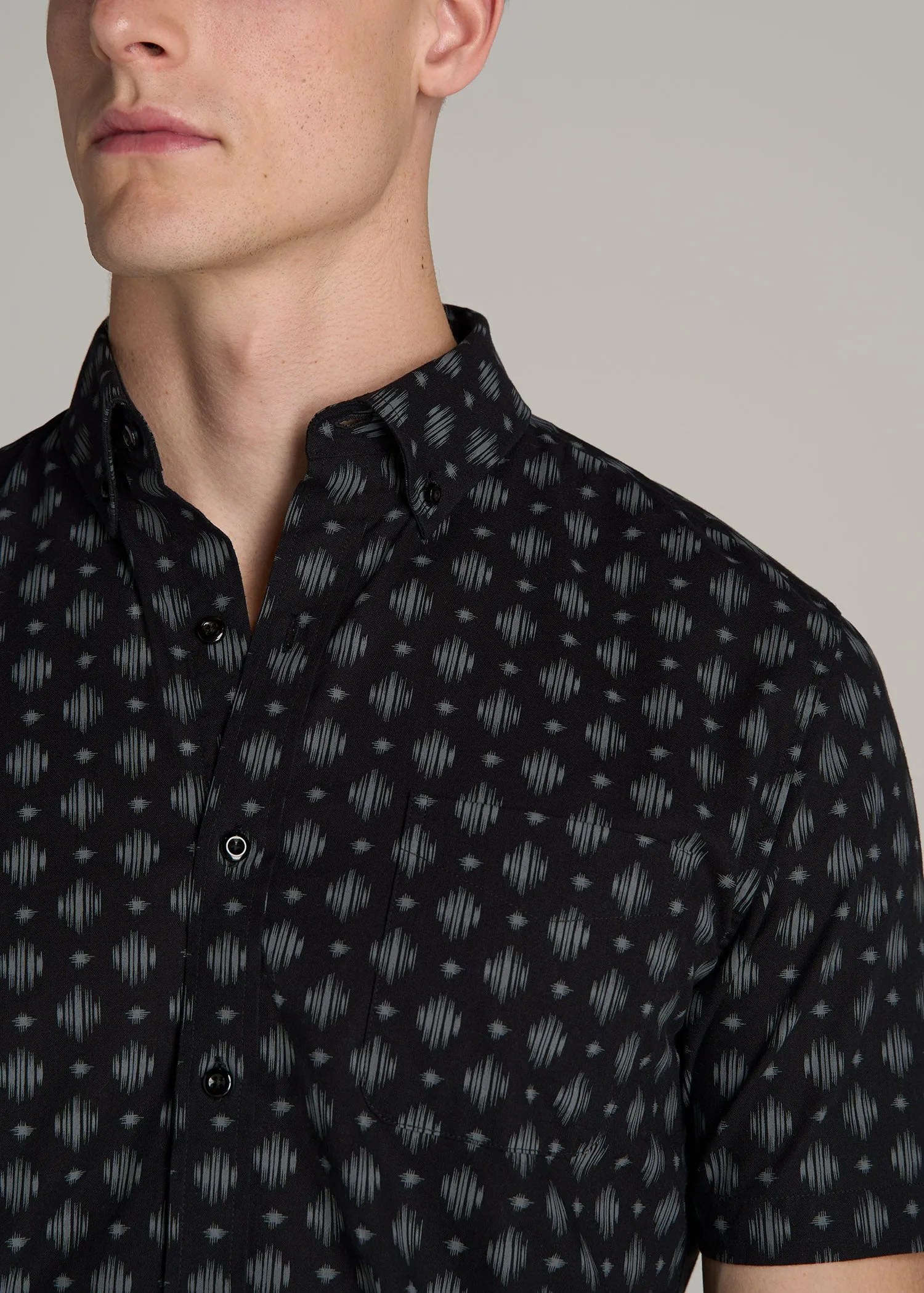 Short Sleeve Shirt for Tall Men in Black and Grey Crosshatch sold by American Tall product image thumbnail 2