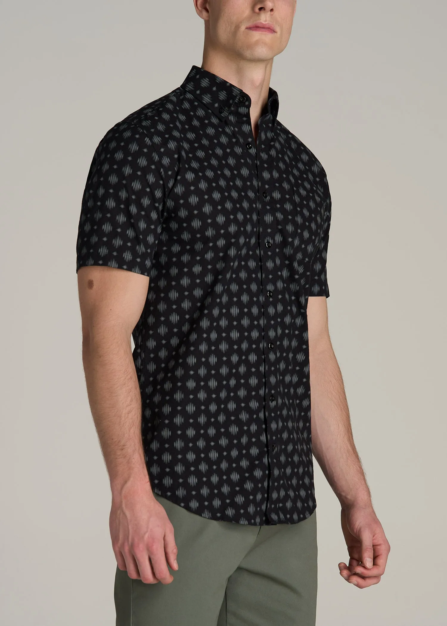 Short Sleeve Shirt for Tall Men in Black and Grey Crosshatch sold by American Tall product image thumbnail 3