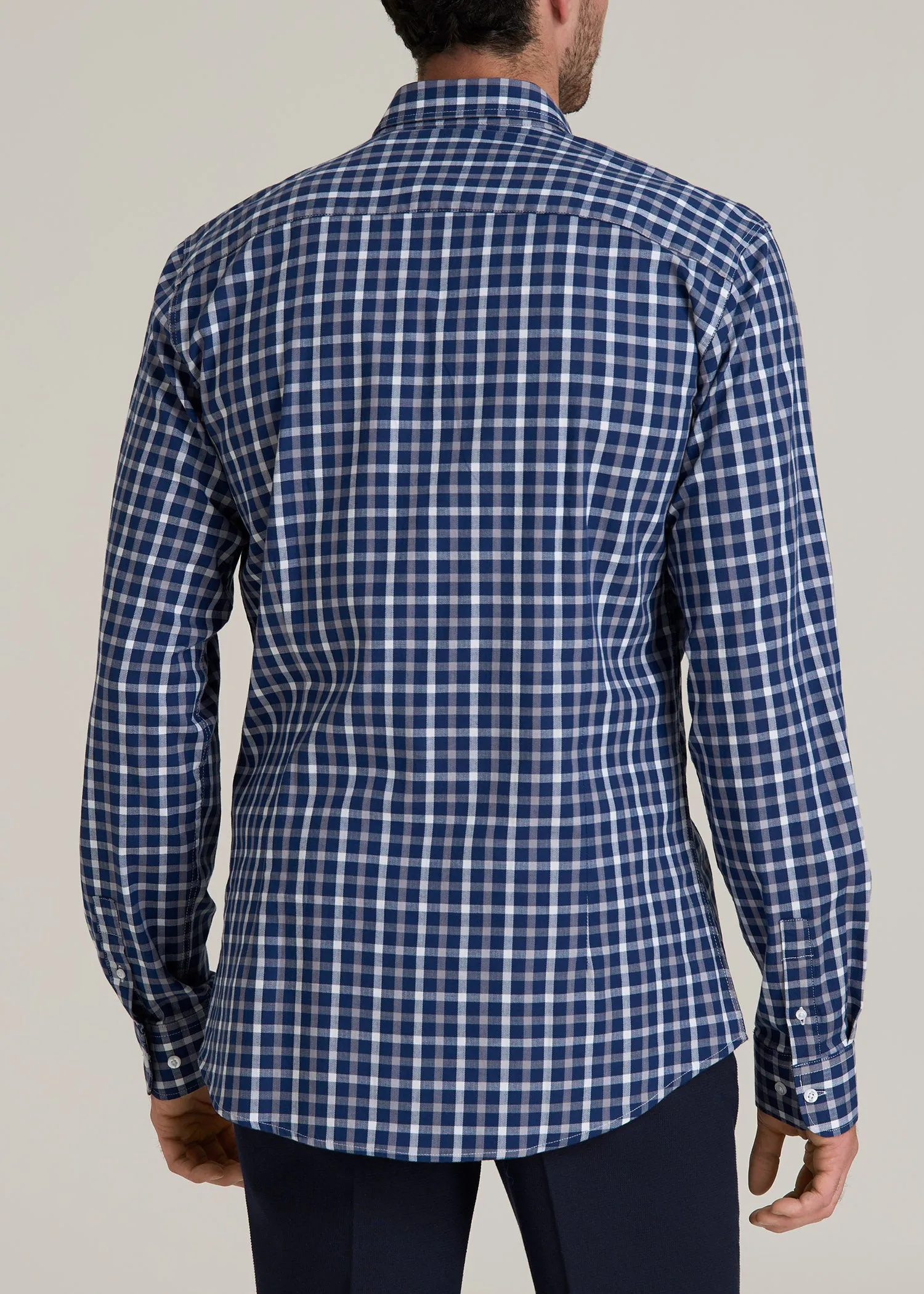 Oskar Button-Up Dress Shirt for Tall Men in Navy and Grey Grid sold by American Tall product image thumbnail 5