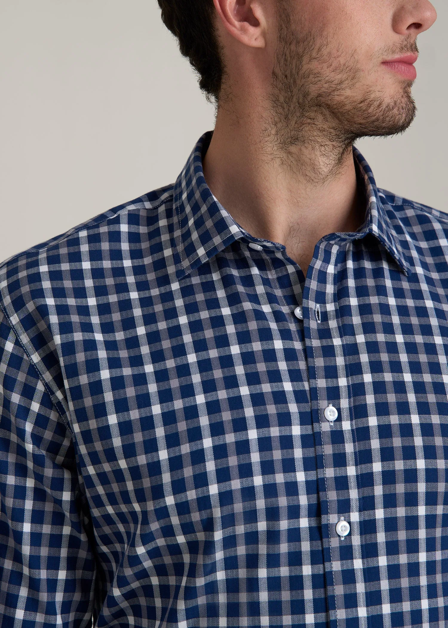 Oskar Button-Up Dress Shirt for Tall Men in Navy and Grey Grid sold by American Tall product image thumbnail 2