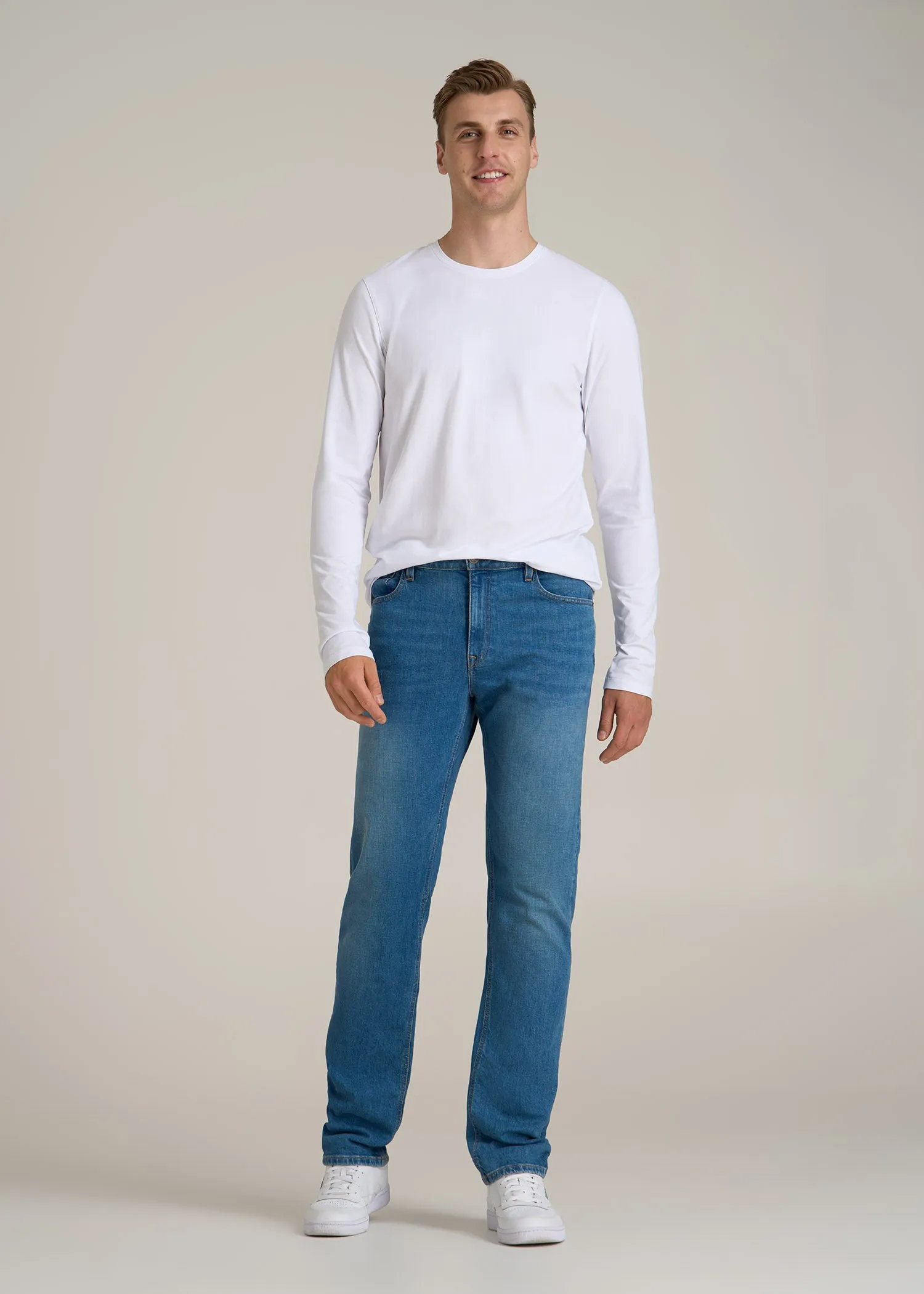 The Essential Modern Fit Crewneck Long Sleeve Tee for Tall Men in White sold by American Tall product image thumbnail 5