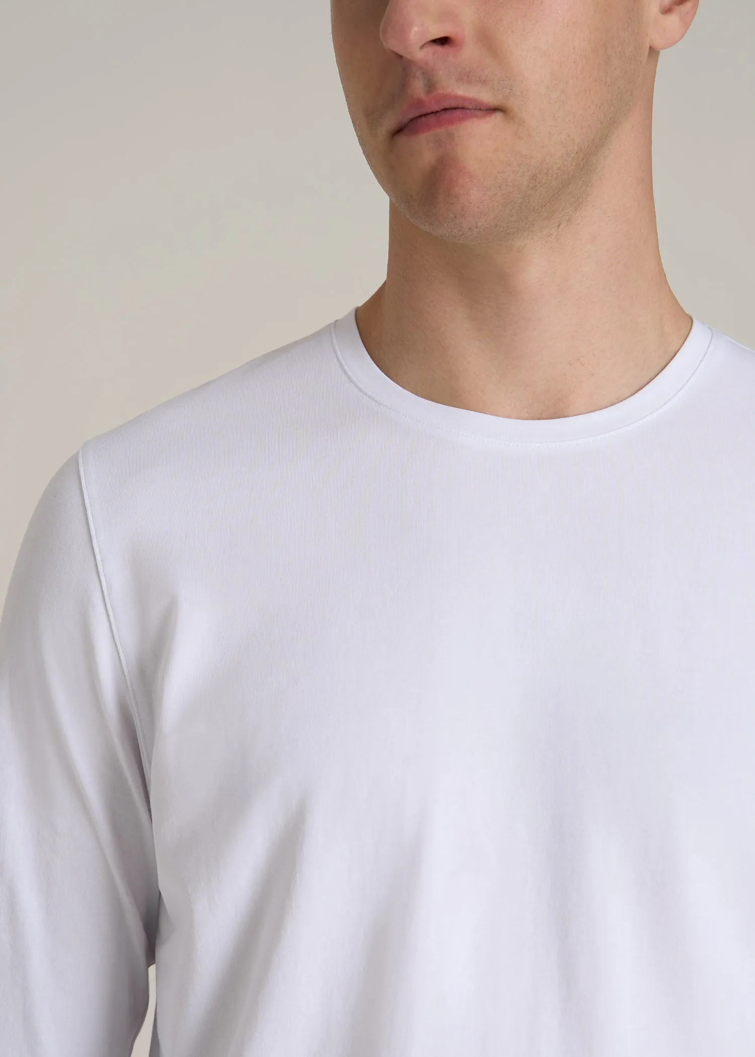 The Essential Modern Fit Crewneck Long Sleeve Tee for Tall Men in White sold by American Tall product image thumbnail 2