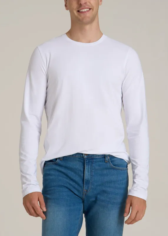 The Essential MODERN-FIT Crewneck Long Sleeve Tall Men's Tee in White sold by American Tall