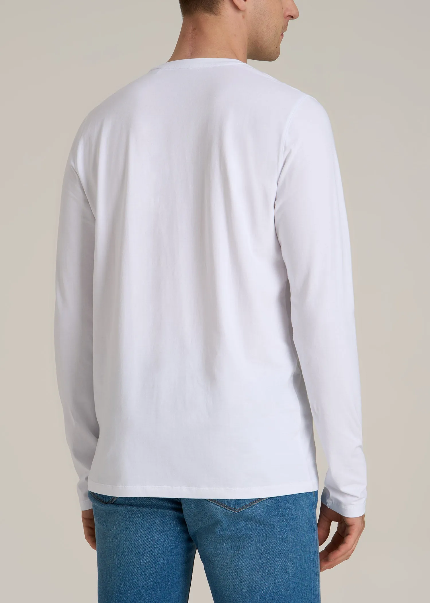 The Essential Modern Fit Crewneck Long Sleeve Tee for Tall Men in White sold by American Tall product image thumbnail 4