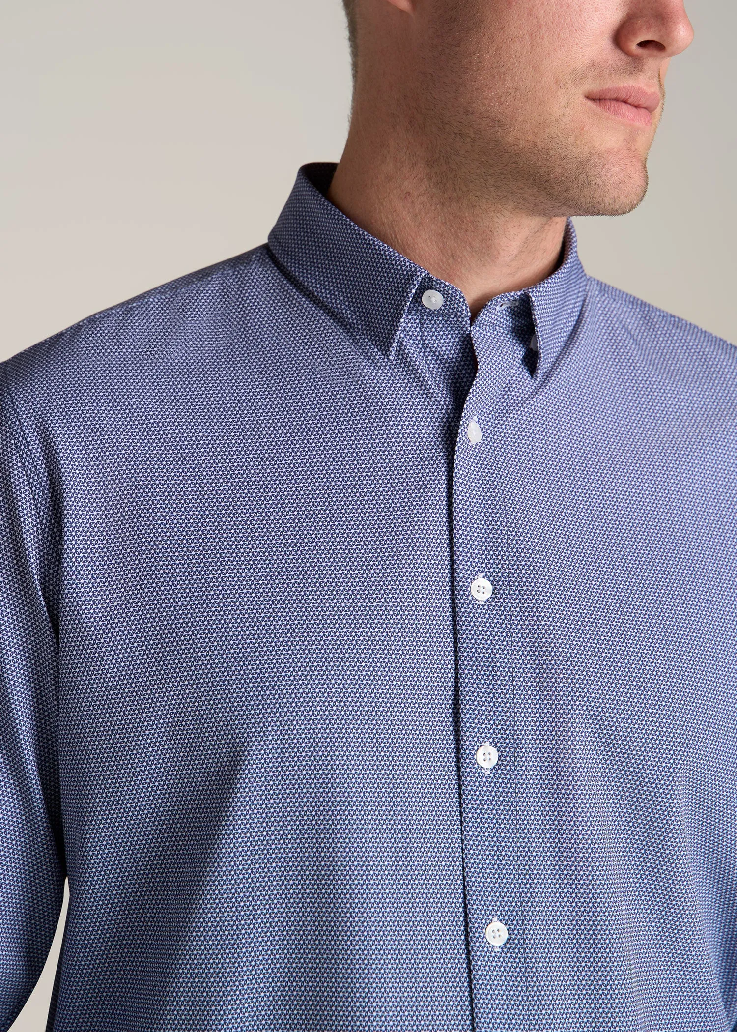 Traveler Stretch Dress Shirt for Tall Men in Navy and White Floral sold by American Tall product image thumbnail 2