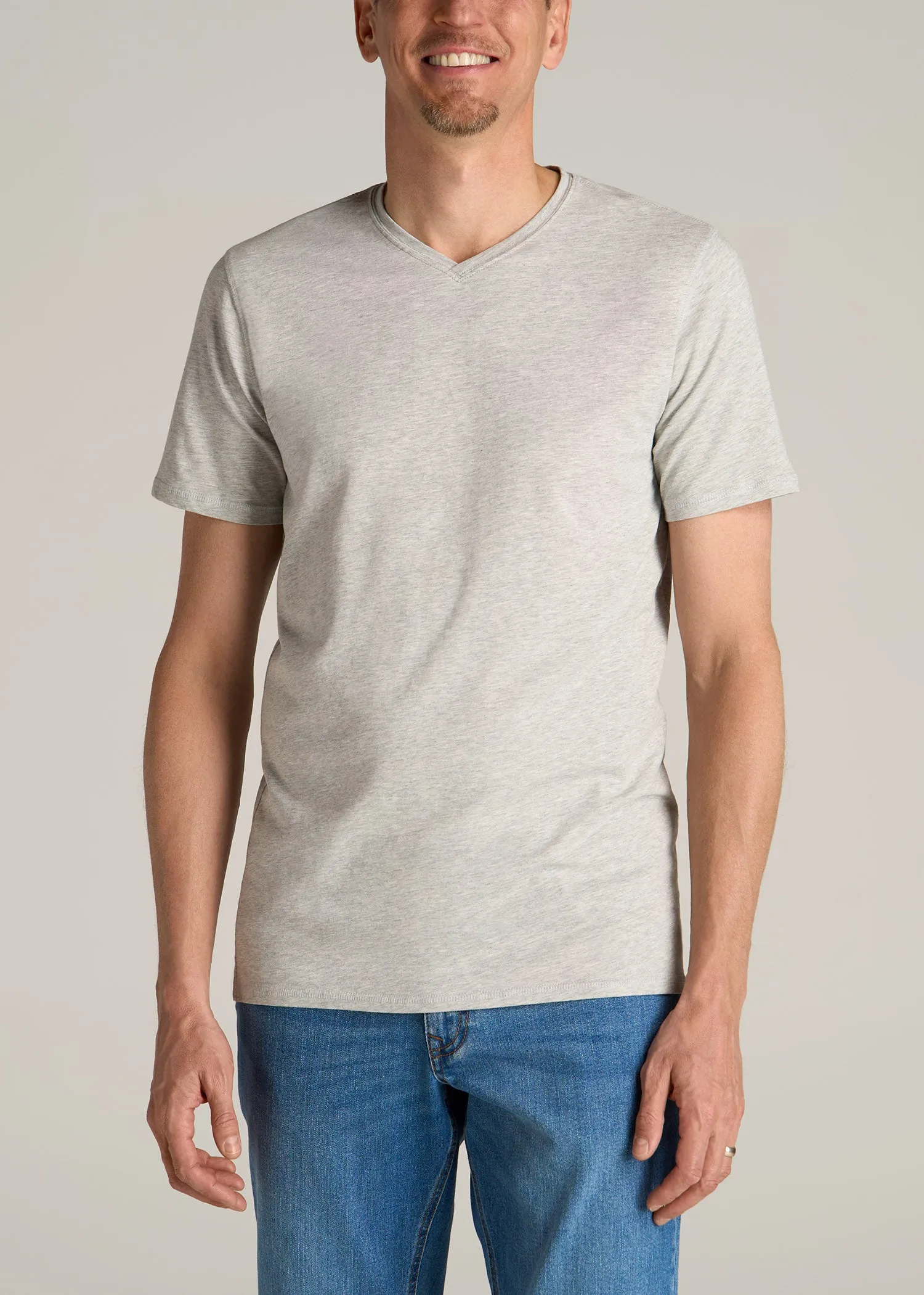 The Essential REGULAR-FIT V-Neck Men's Tall Tees in Grey Mix sold by American Tall