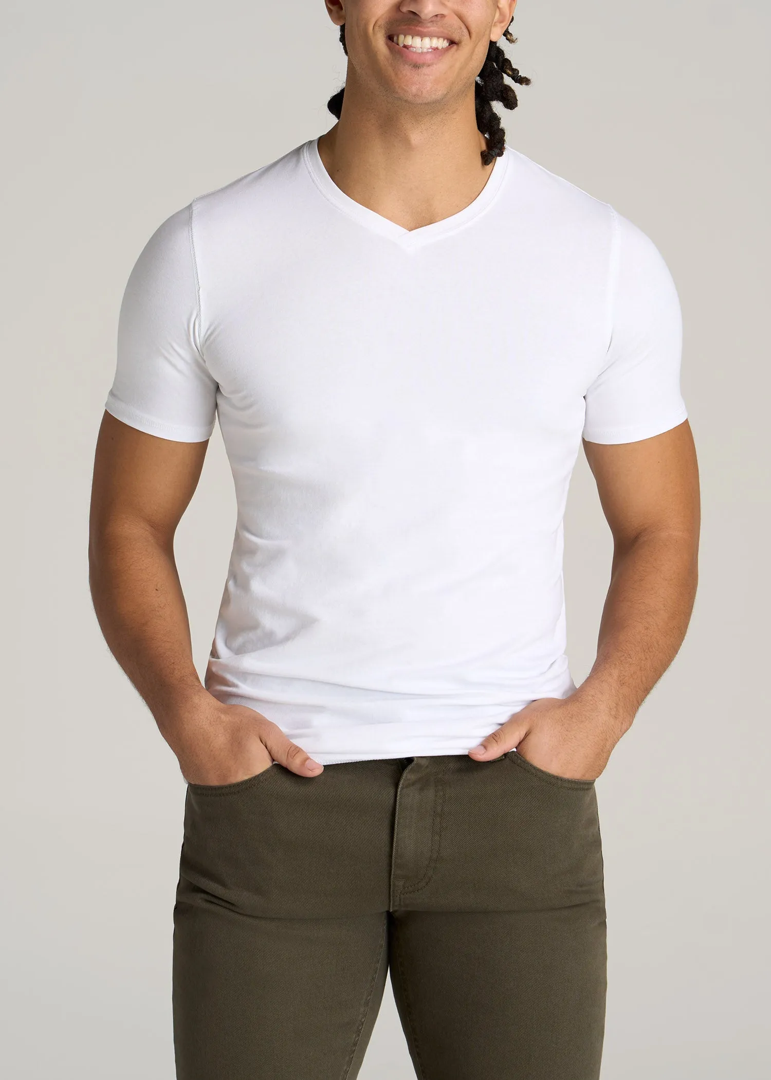 The Essential SLIM-FIT V-Neck Tee for Tall Men in White sold by American Tall