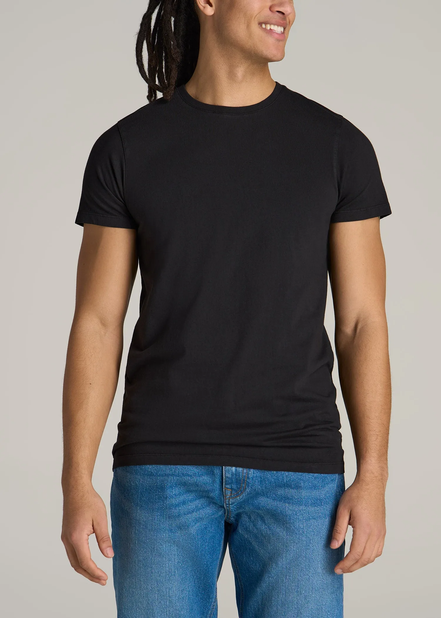 Modern Fit Garment Dyed Cotton T-Shirt for Tall Men in Black sold by American Tall