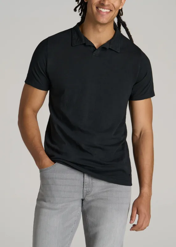 Slub Polo Shirt for Tall Men in Black sold by American Tall