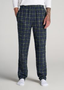 Plaid Pajama Pants for Tall Men in Green & Navy Plaid sold by American Tall