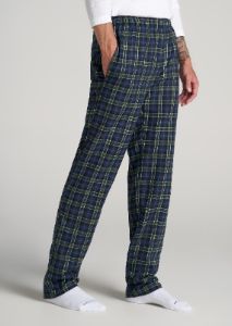 Plaid Pajama Pants for Tall Men in Green & Navy Plaid sold by American Tall