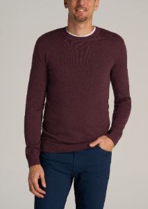 Everyday Crewneck Tall Men's Sweater in Burgundy Mix sold by American Tall