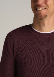 Everyday Crewneck Tall Men's Sweater in Burgundy Mix sold by American Tall