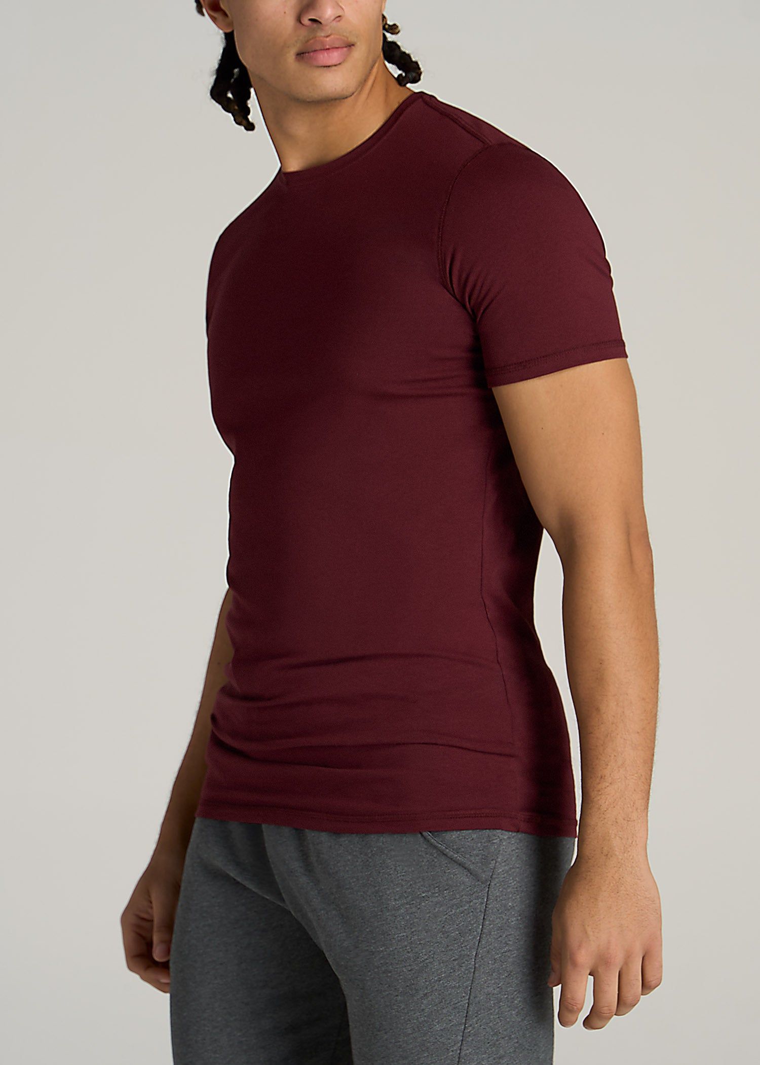 The Essential SLIM-FIT Crewneck Men's Tall Tees in Garnet Red sold by American Tall product image thumbnail 3