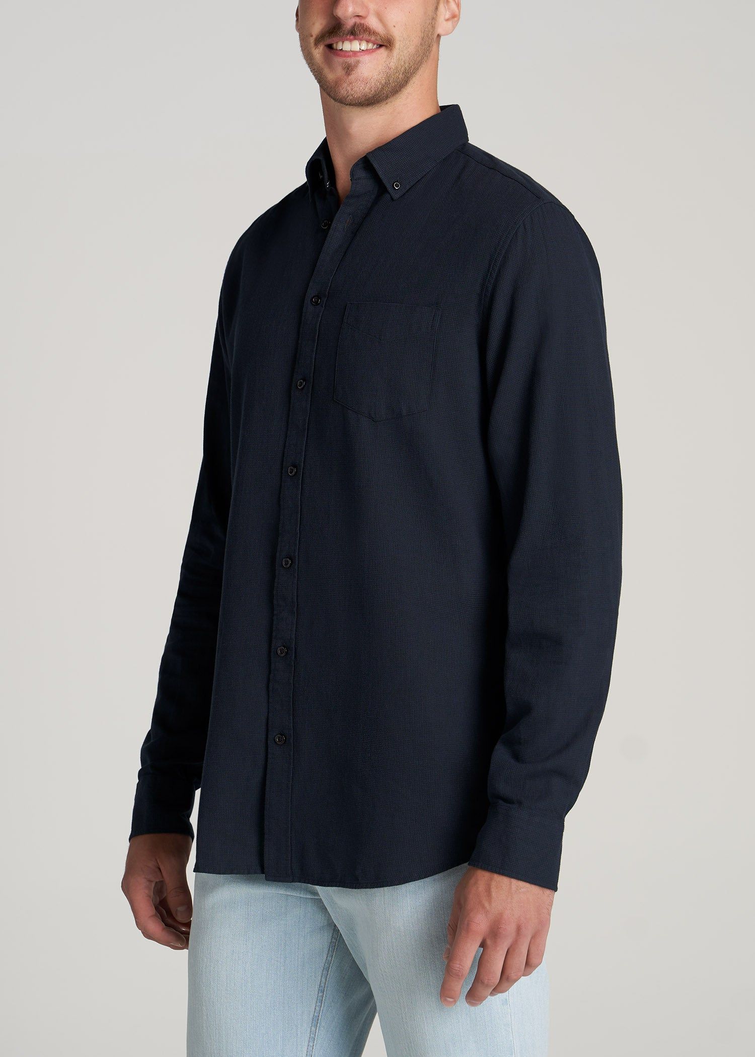 Soft-Wash Button-Up Shirt for Tall Men in Navy Dobby sold by American Tall product image thumbnail 3